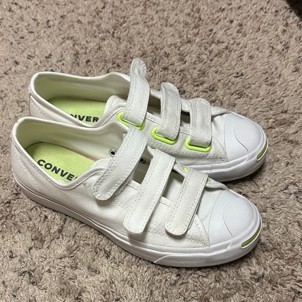 Converse Unisex Jack Purcell White Low-Top Canvas Sneakers with Neon Lime Accent